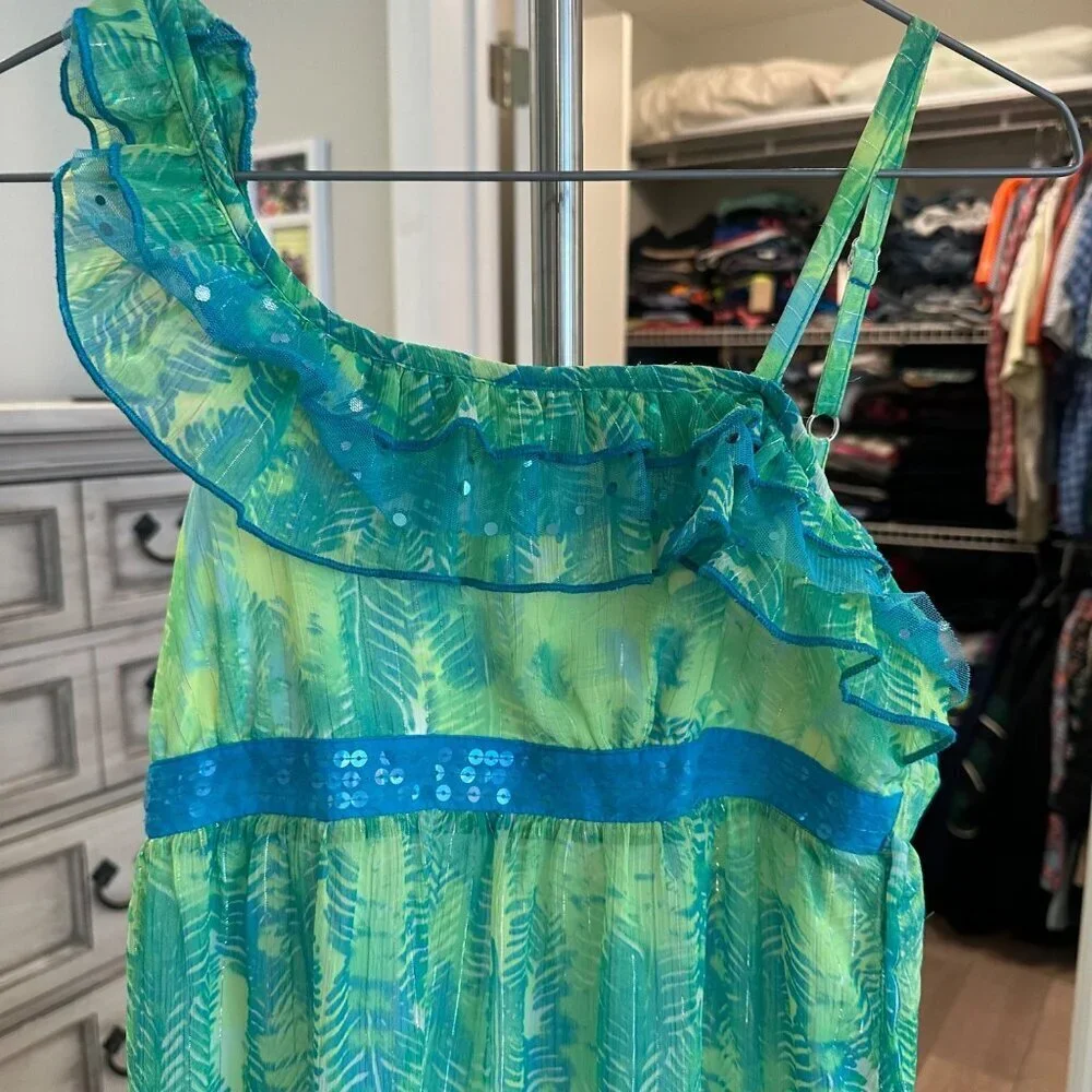 JUSTICE GIRLS SIZE 14 GREEN MAXI LONG DRESS